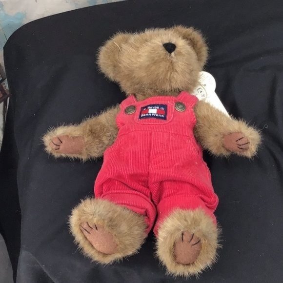 Boyds Bear Bearware "Klye L Berriman" Red Corduroy Overalls 11" Brown Bear Style - Picture 5 of 7